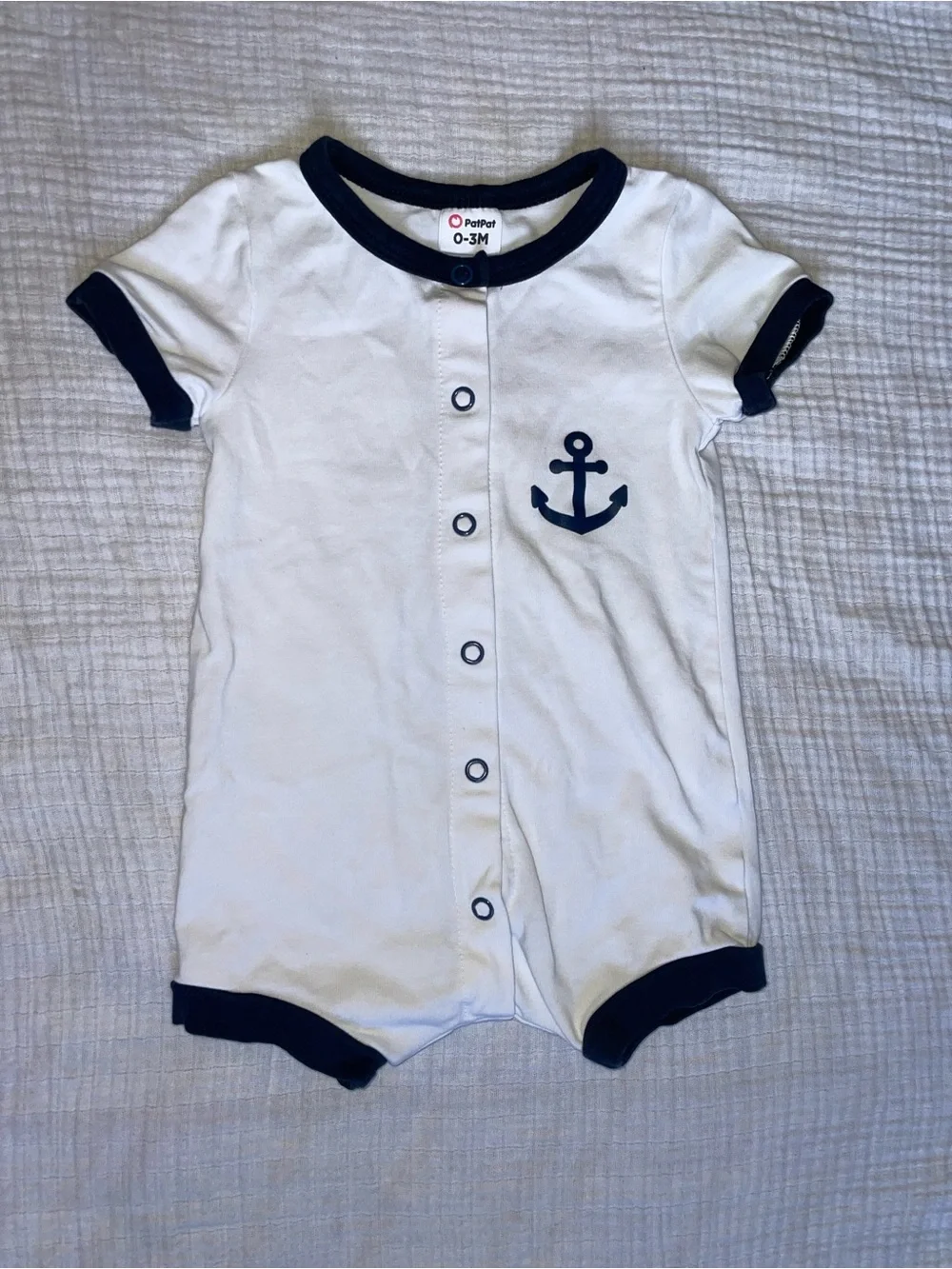 PatPat White and Navy Anchor Short-Sleeve One-Piece Bodysuit